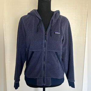 Patagonia Shearling Fleece Zip Up Jacket Blue Hoodie Womens XS Winter Warm